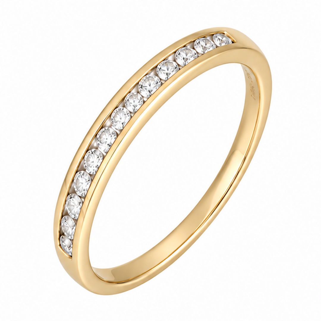 14K Natural Round Diamond Channel Wedding Band