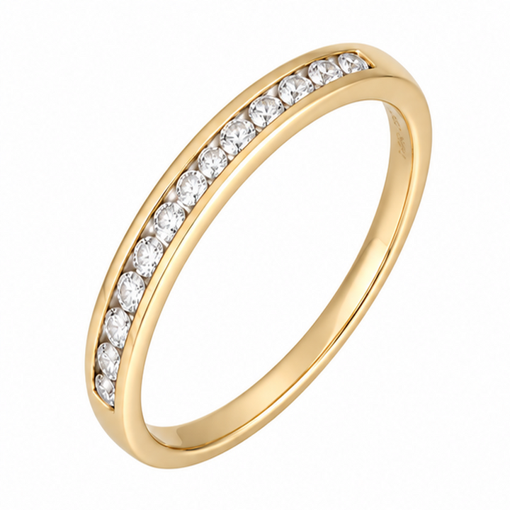 14K Natural Round Diamond Channel Wedding Band