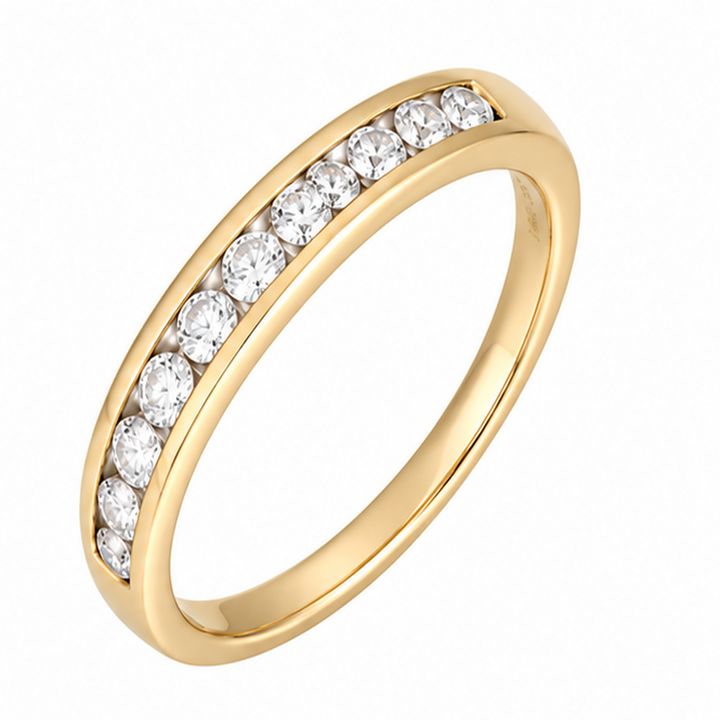 14K Natural Round Diamond Channel Wedding Band