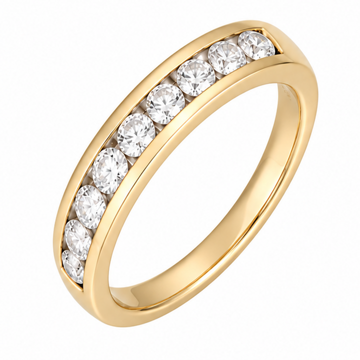 14K Natural Round Diamond Channel Wedding Band