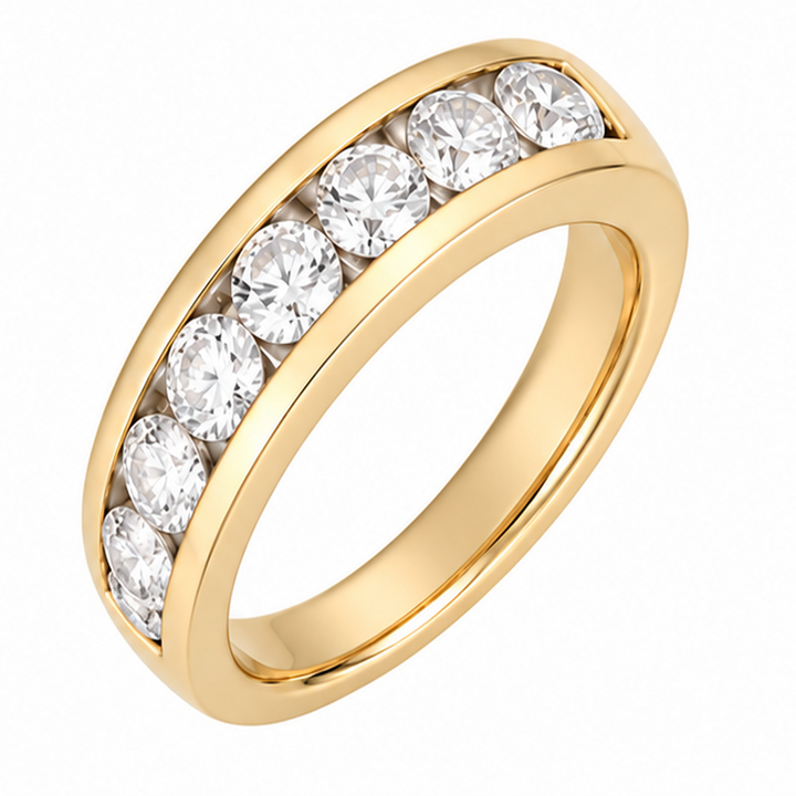 14K Natural Round Diamond Channel Wedding Band
