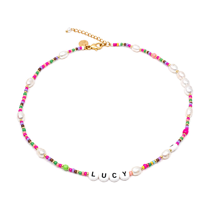 Confetti Bead and Pearl Name Necklace-Embark Fine Jewelry