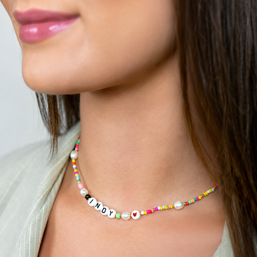 Confetti Bead and Pearl Name Necklace-Embark Fine Jewelry