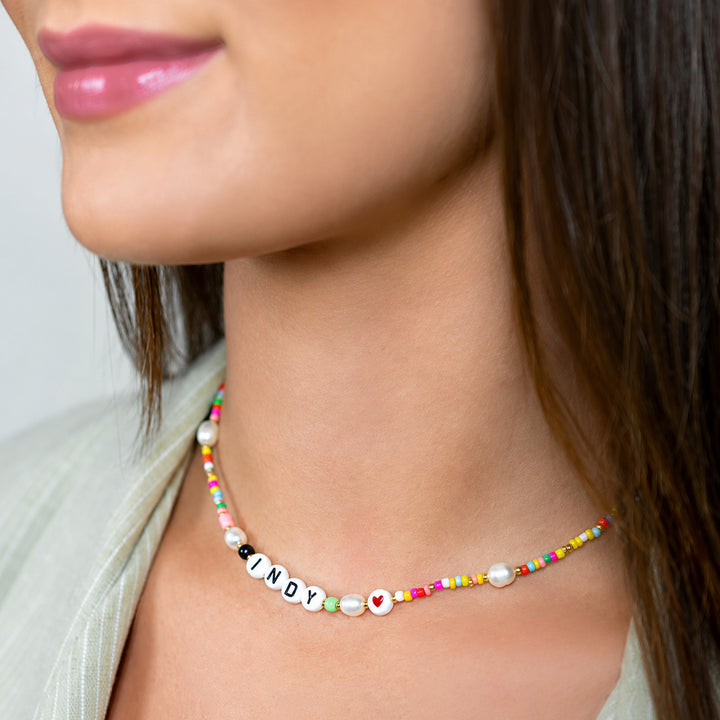 Confetti Bead and Pearl Name Necklace-Embark Fine Jewelry