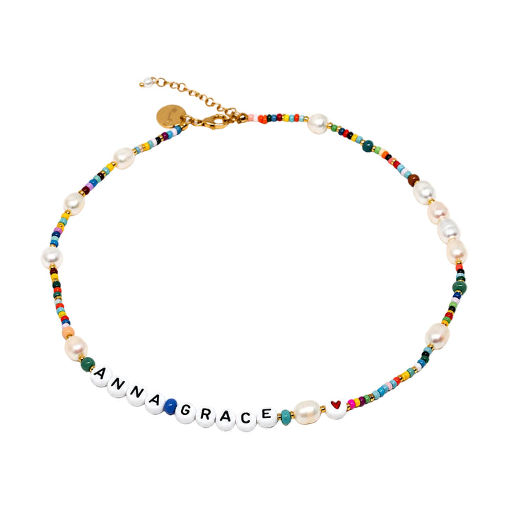 Rainbow Bead and Pearl Name Necklace-Embark Fine Jewelry