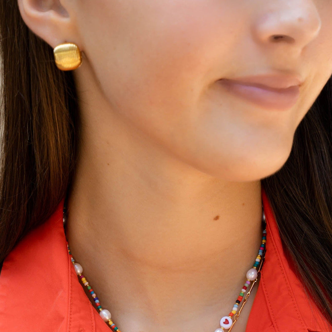 Name Bead and Pearl Necklace On Model-Embark Fine Jewelry