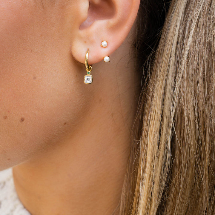 CZ Dangle Link Hoops On Model-Embark Fine Jewelry