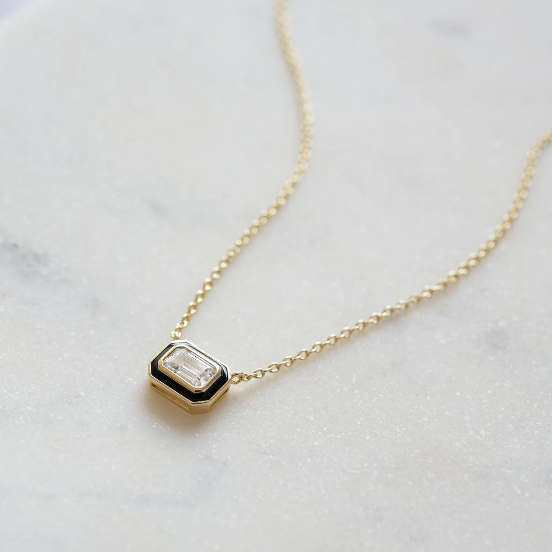 Black Enamel Baguette Necklace