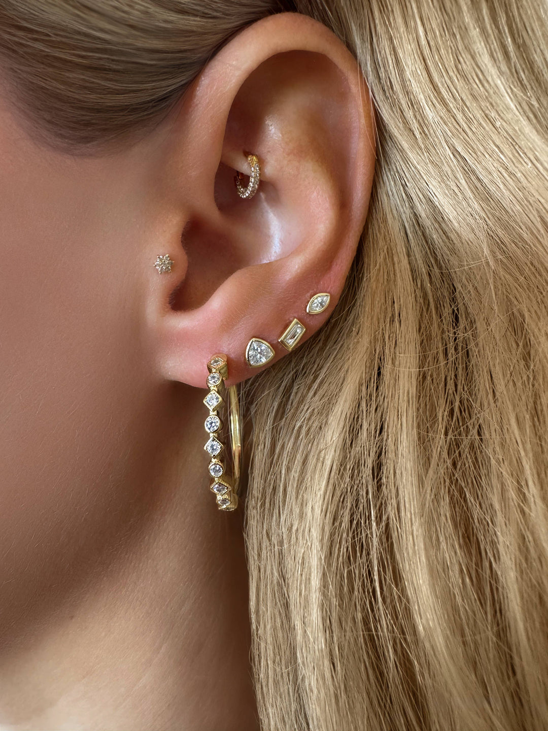 Alternating Bezel CZ Hoops