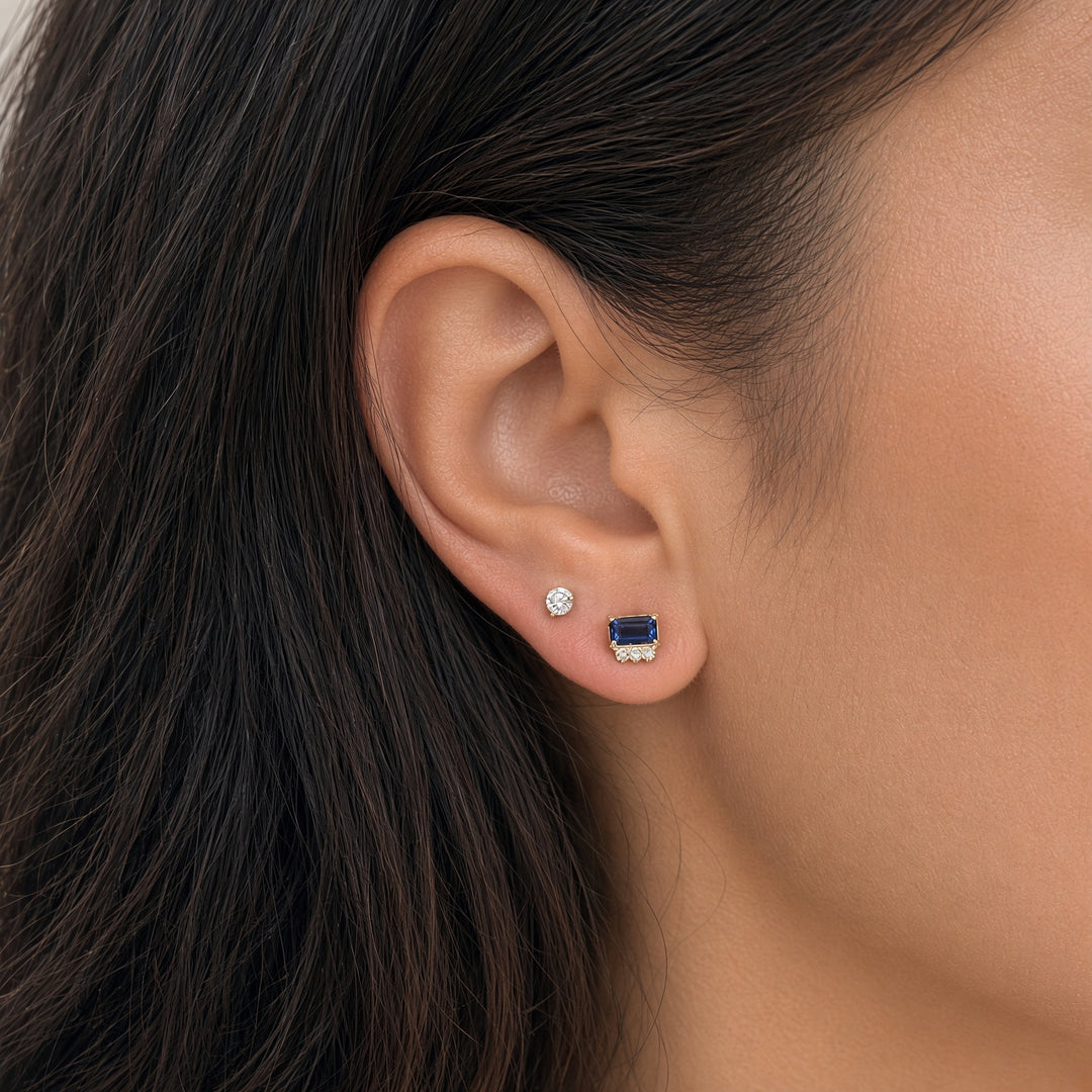14K Gemstone &amp; .04 CTW Natural Diamond Studs
