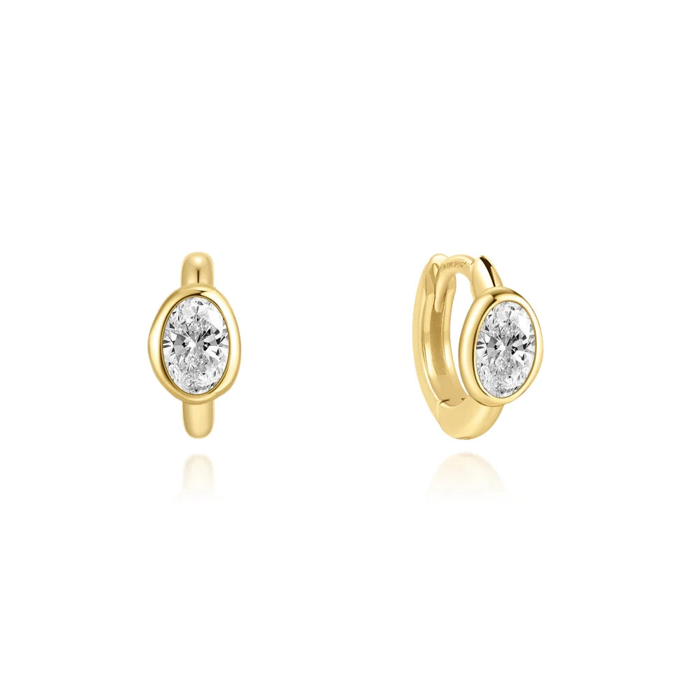 Bezel Pebble Huggie Hoop Earrings