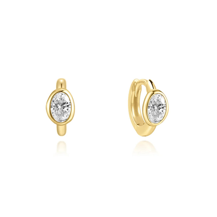 Bezel Pebble Huggie Hoop Earrings