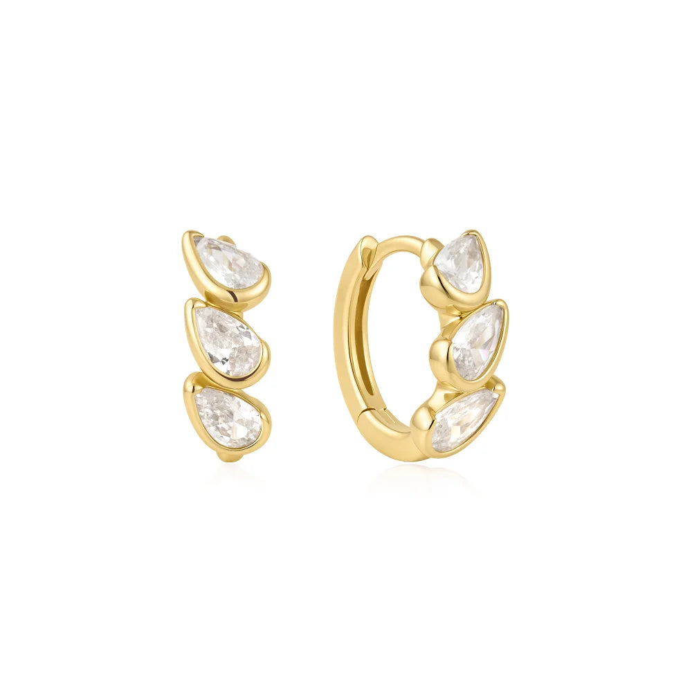 Triple Half Bezel Teardrop Huggies