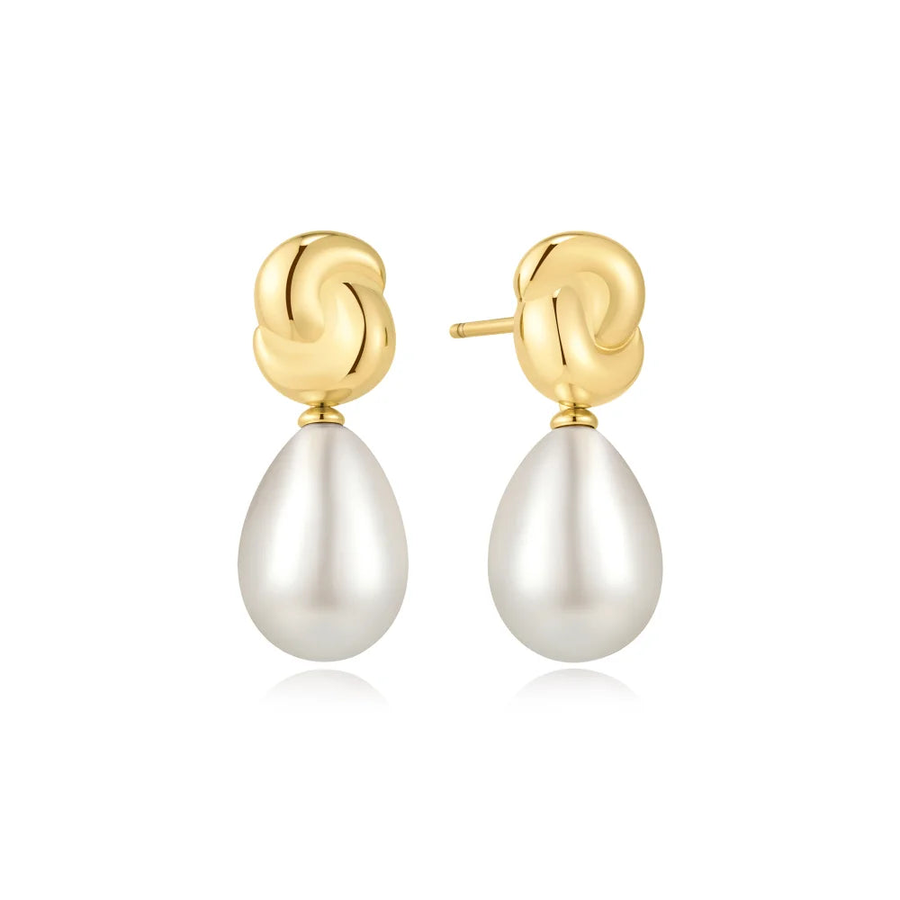 Gold Shell Pearl Drop Earrings