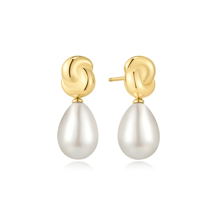 Gold Shell Pearl Drop Earrings