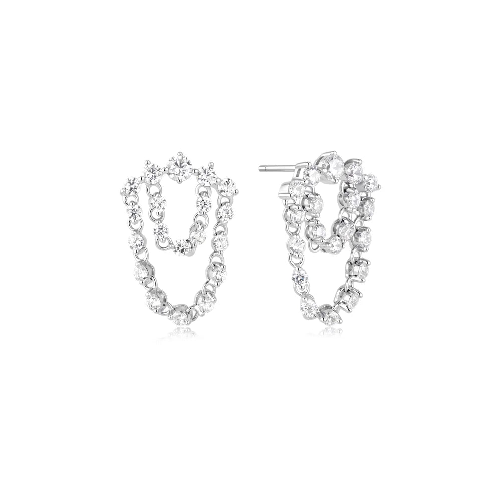 Silver Sparkling Double Chain Studs
