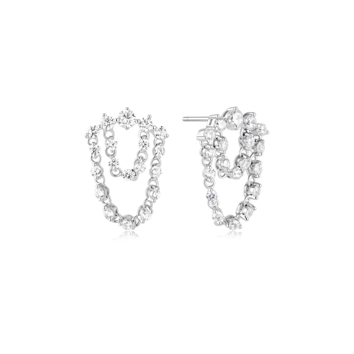 Silver Sparkling Double Chain Studs