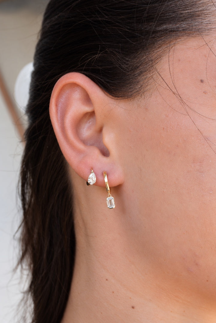 14K 0.77 CTW Lab Grown Pear Diamond Huggie Hoops