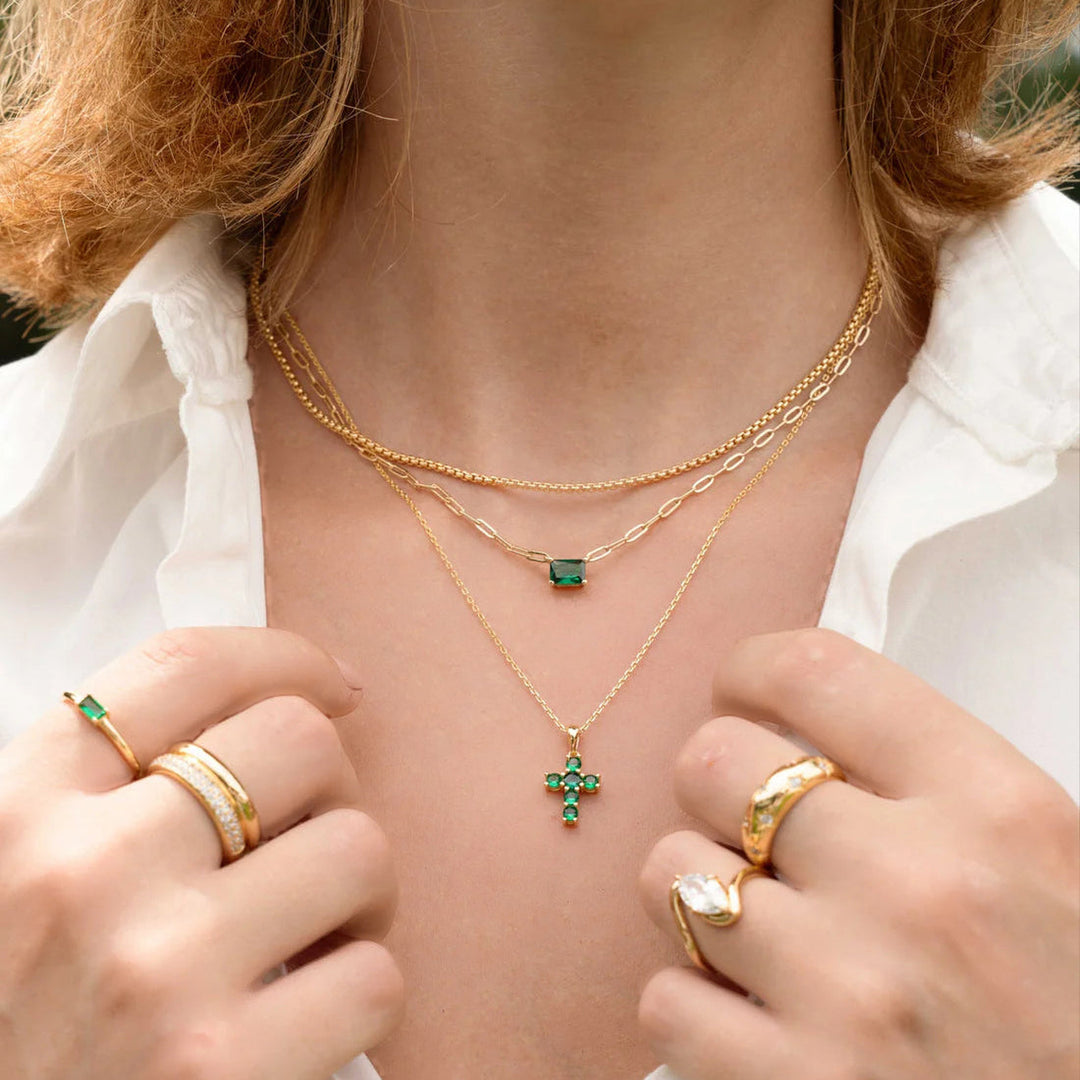 Emerald Cross Necklace-Embark Fine Jewelry