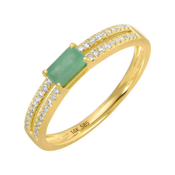 14K Gemstone & Diamond Parallel Split Shank Ring