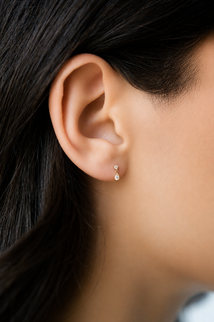 14K Lab Grown Diamond Dangle Flat Back Stud