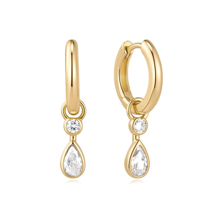 Gold Bezel Dangle Teardrop Hoops-Embark Fine Jewelry