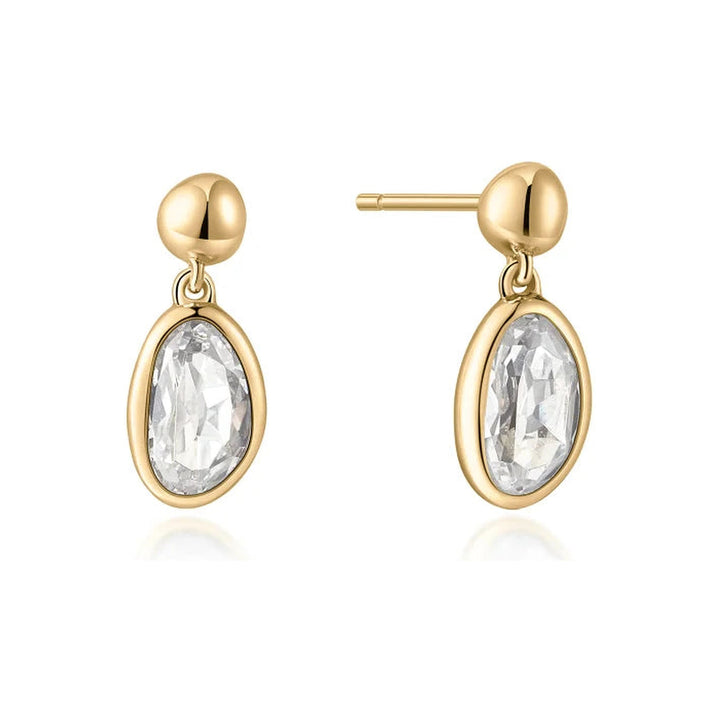 Gold Bezel Pebble Dangle Studs-Embark Fine Jewelry