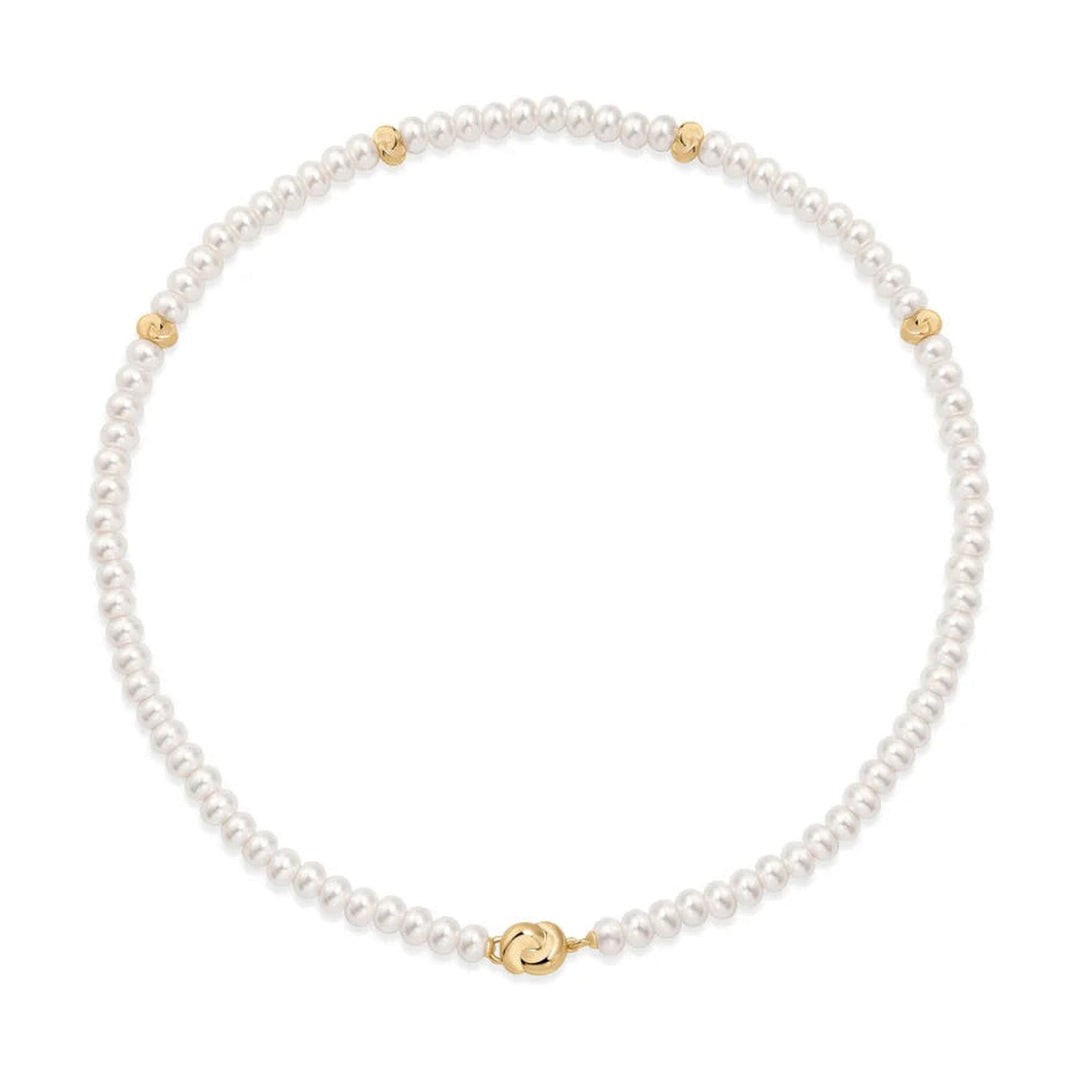 Gold Knot &amp; Pearl Station Necklace-Embark Fine Jewelry