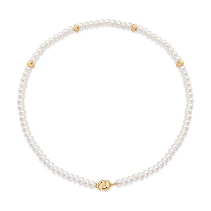 Gold Knot &amp; Pearl Station Necklace-Embark Fine Jewelry