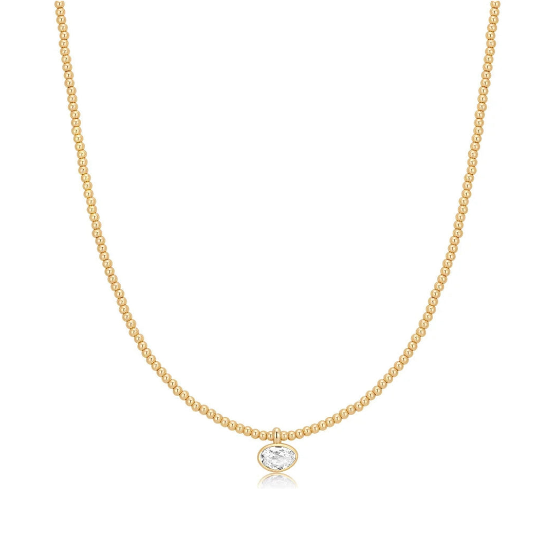 Gold Pebble Bezel Beaded Necklace-Embark Fine Jewelry