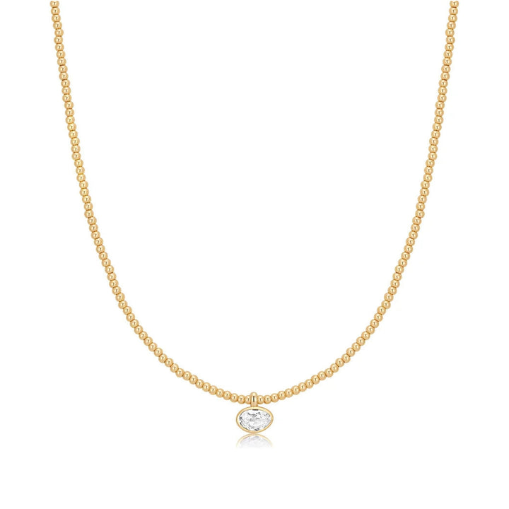 Gold Pebble Bezel Beaded Necklace-Embark Fine Jewelry