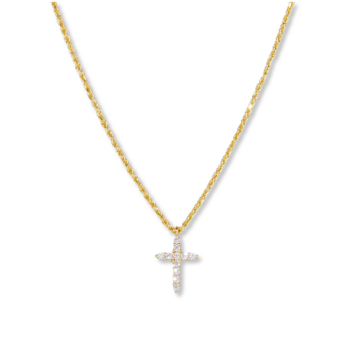 Gold Simple Cross Necklace -Rope Chain