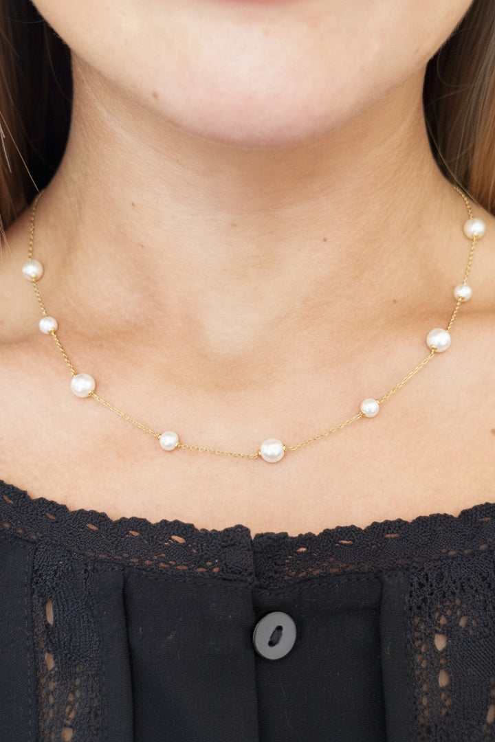 Gold Shell Pearl Alternating Station Necklace