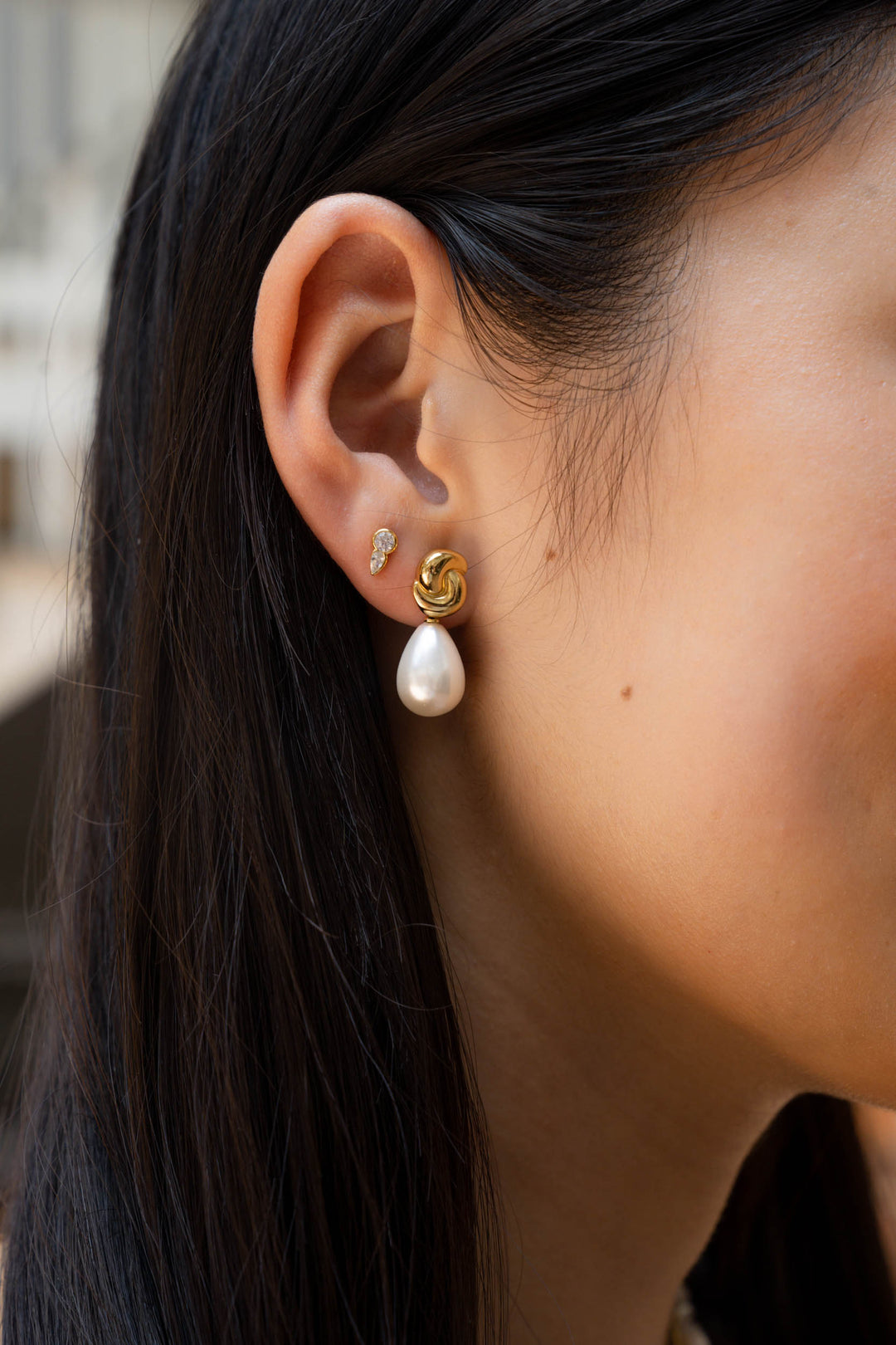 Gold Shell Pearl Drop Earrings