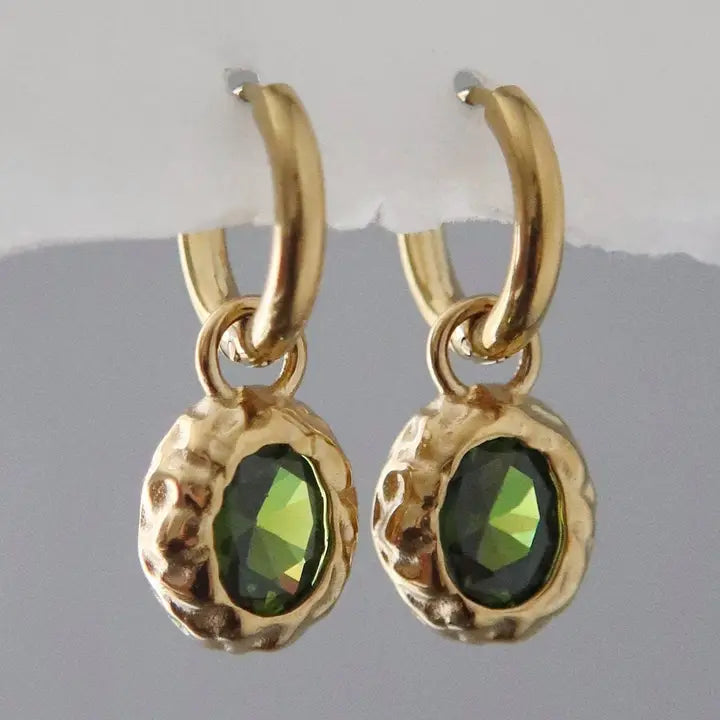 Hammered Bezel CZ Drop Huggies