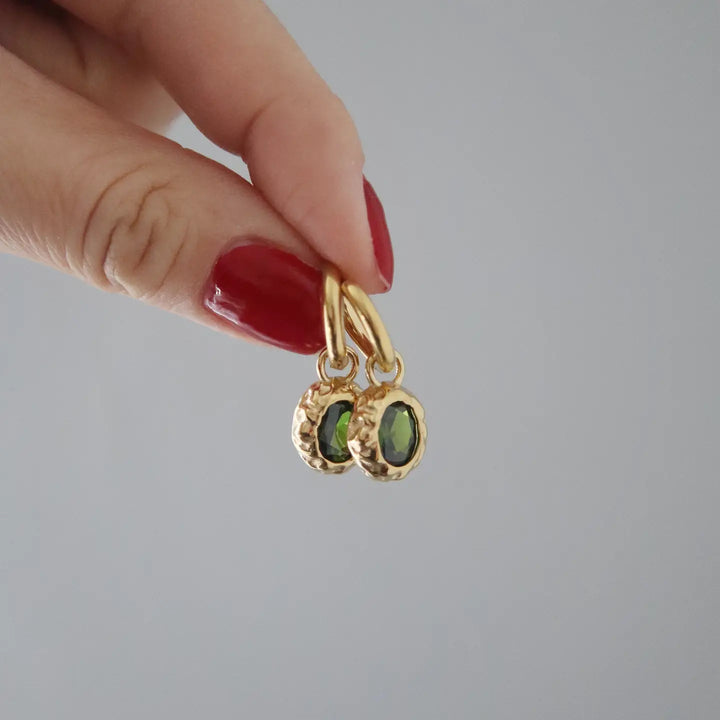 Hammered Bezel CZ Drop Huggies