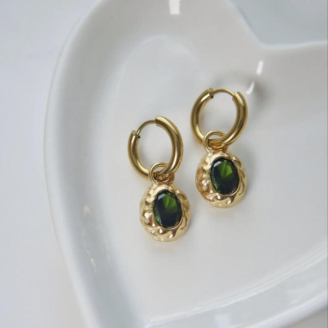 Hammered Bezel CZ Drop Huggies