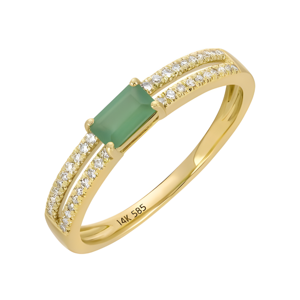 14K Gemstone & Diamond Parallel Split Shank Ring