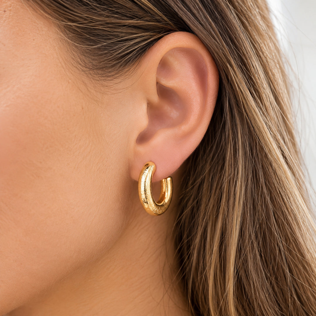 Hammered Chunky Hoops On Model-Embark Fine Jewelry