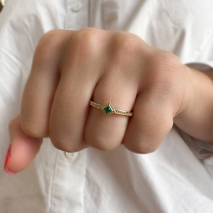 14K Princess-Cut Gemstone Stack Ring