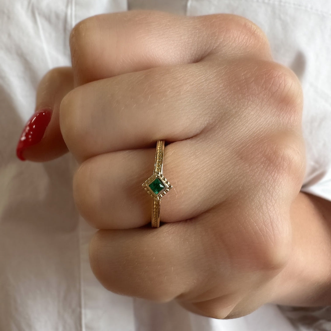 14K Princess-Cut Gemstone Stack Ring