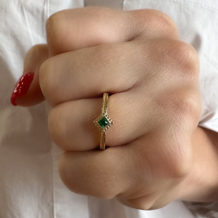 14K Princess-Cut Gemstone Stack Ring