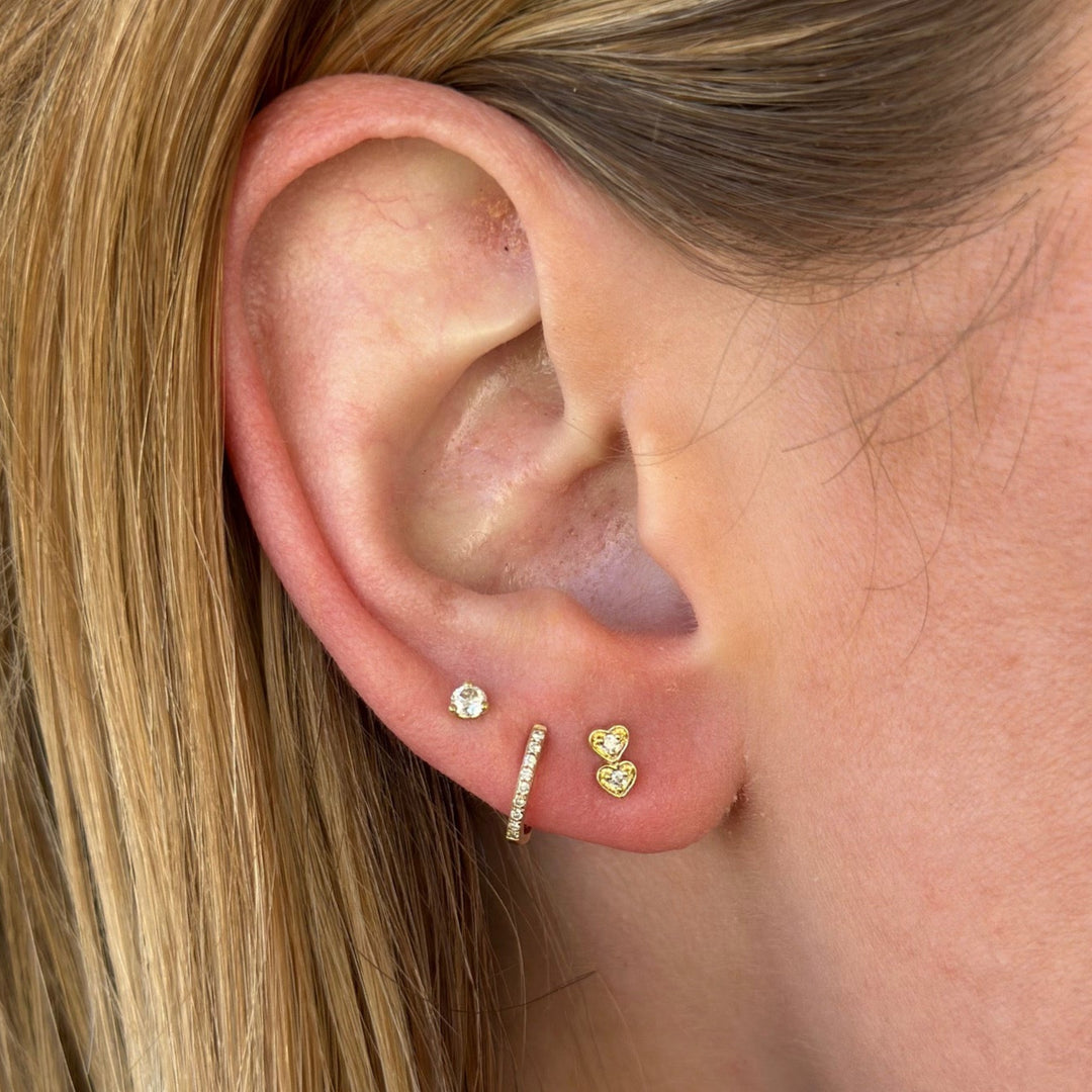 14K Double Diamond Heart Studs