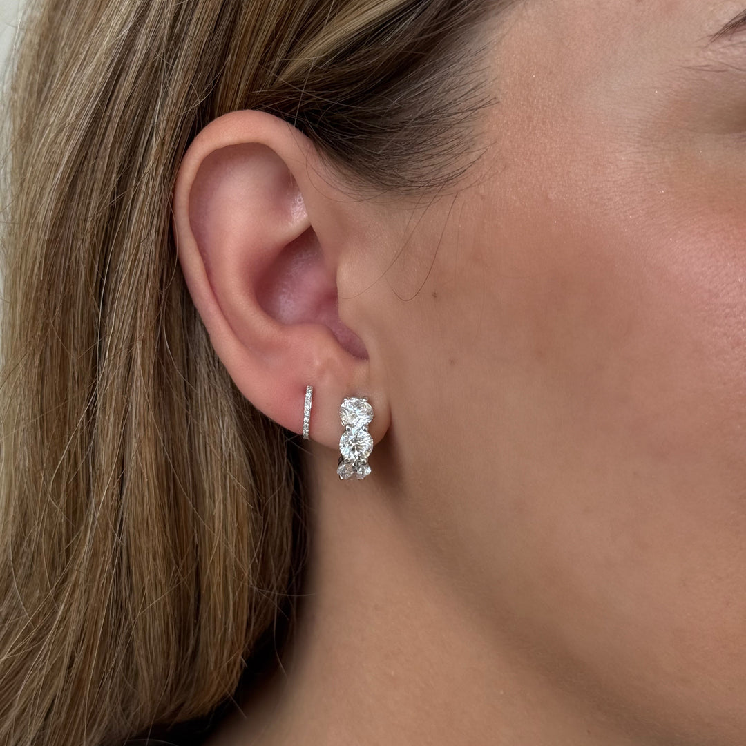 14K 3-Stone Shared Prong Huggies