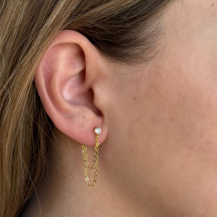 Double Chain Bezel Stud Earrings