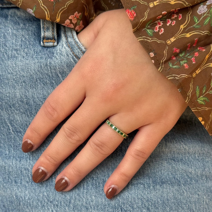 14K Channel-Set Emerald & Diamond Milgrain Stack Ring