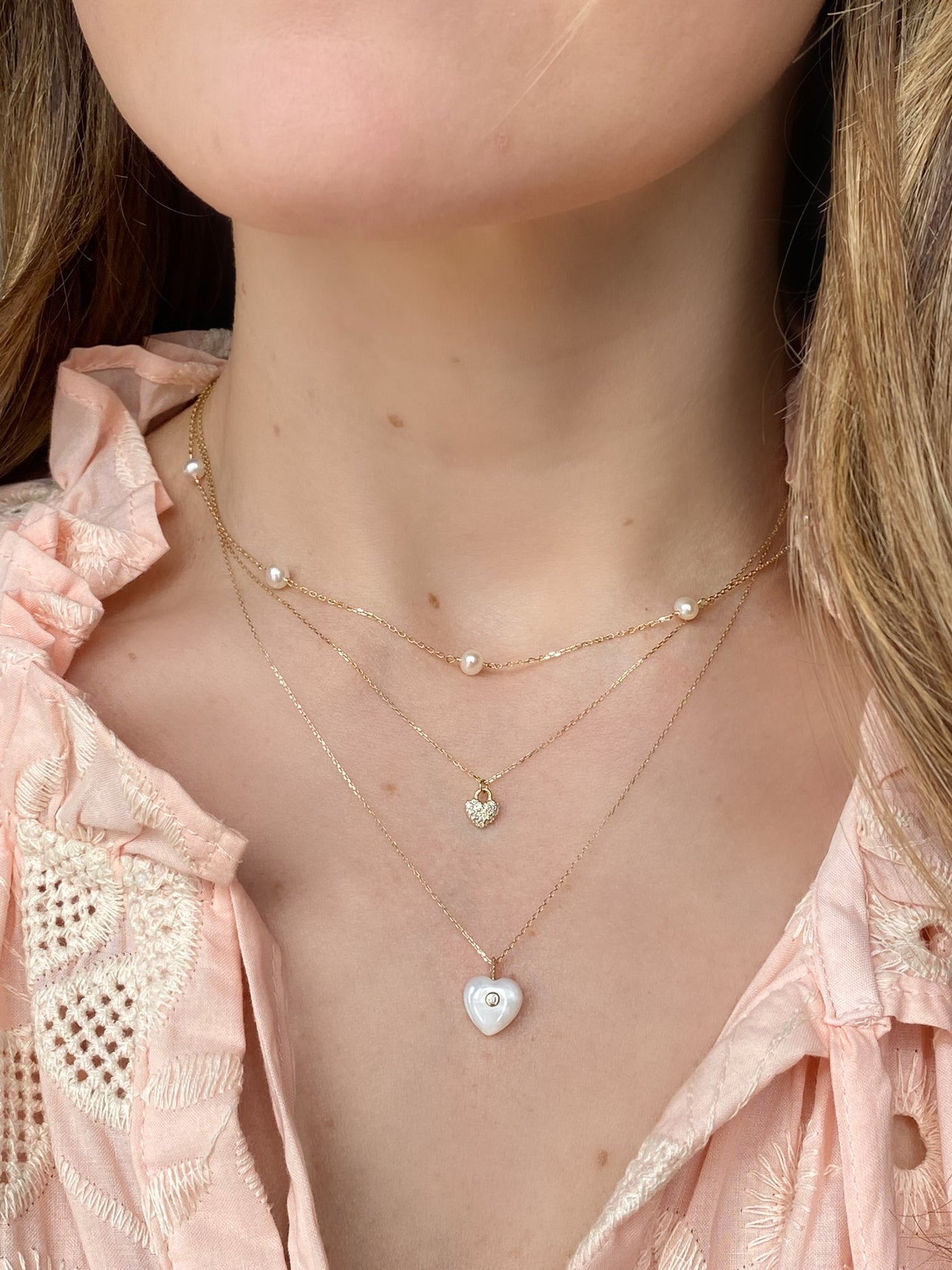 Dolly | Mother of Pearl & Diamond Heart Necklace