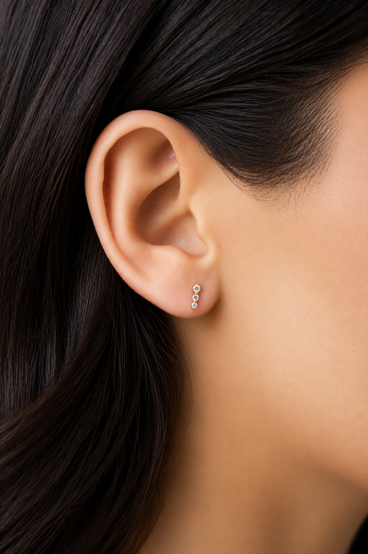 14K Linear Lab Grown Diamond Flat Back Stud