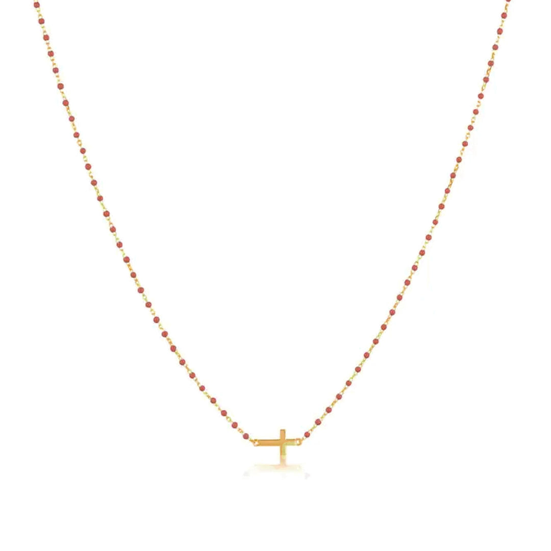 Mini Beaded Side Cross Necklace-Embark Fine Jewelry