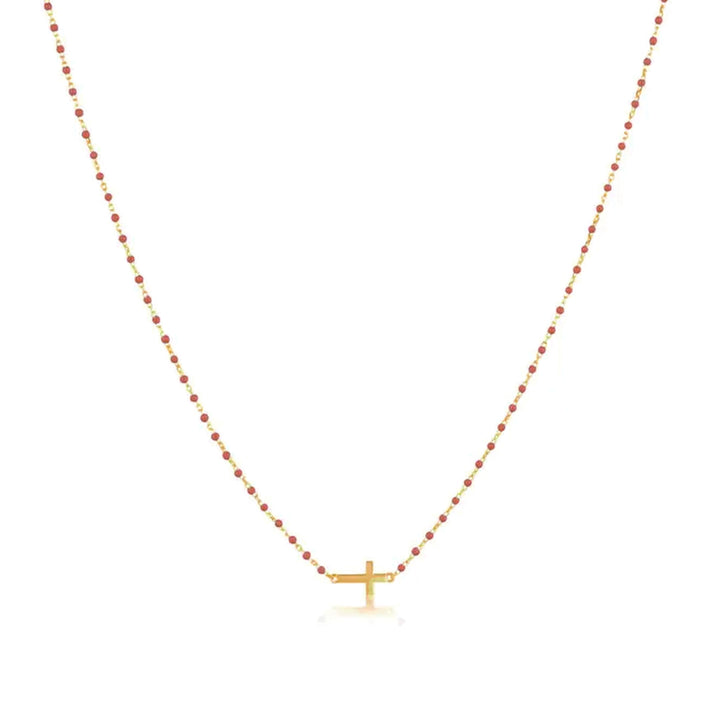 Mini Beaded Side Cross Necklace-Embark Fine Jewelry